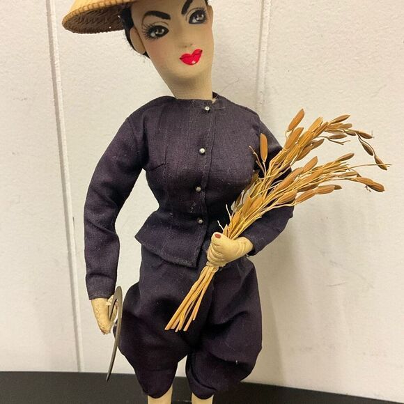 Vintage Handmade European Woman With Wheat and Scythe Figurine Doll 10" Tall - Picture 3 of 12